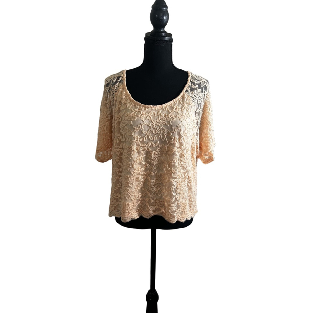 Material Girl Peach Short Sleeve Scoop Neck Top Women’s XXL, NWT